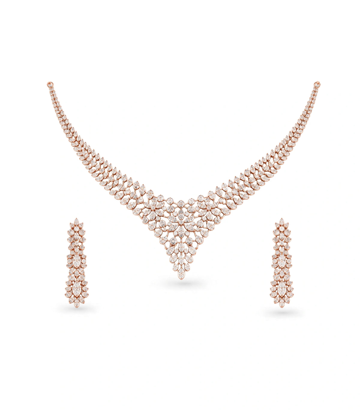 Rose Gold Plated Statement Party Wear CZ Necklace Set