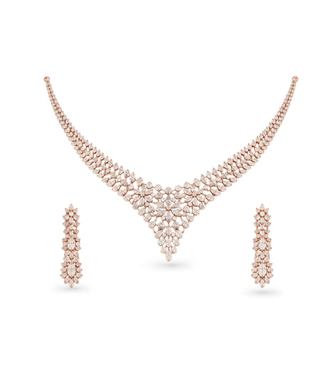 Rose Gold Plated Statement Party Wear CZ Necklace Set