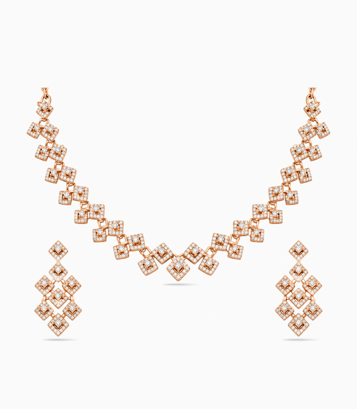 Rose Gold Plated Modern AD Necklace Set