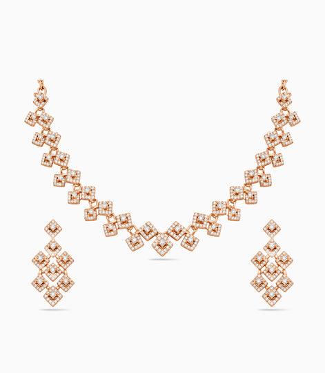 Rose Gold Plated Modern AD Necklace Set