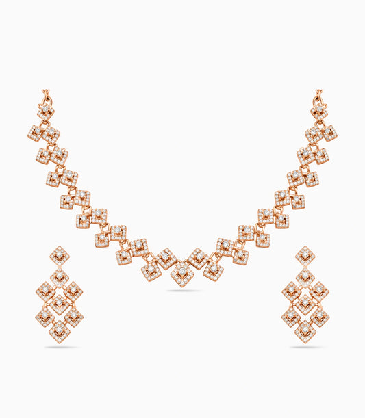 Rose Gold Plated Modern AD Necklace Set