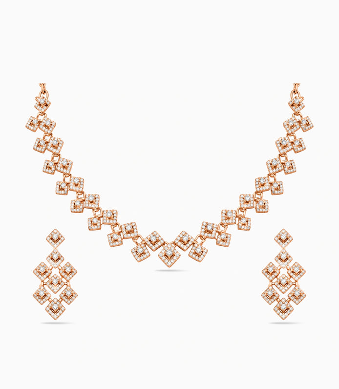Rose Gold Plated Modern AD Necklace Set