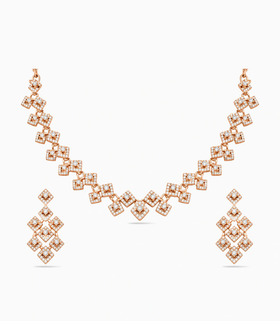 Rose Gold Plated Modern AD Necklace Set