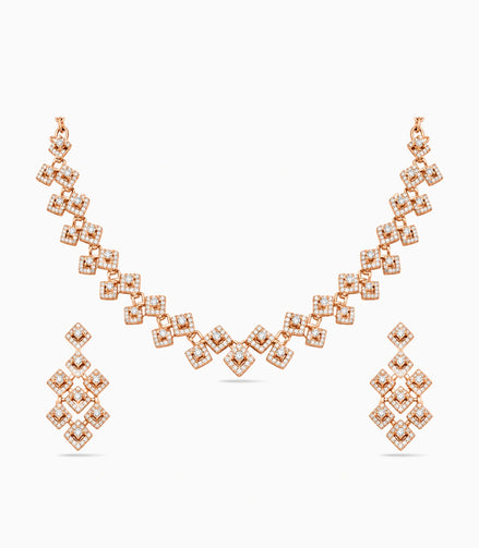 Rose Gold Plated Modern AD Necklace Set