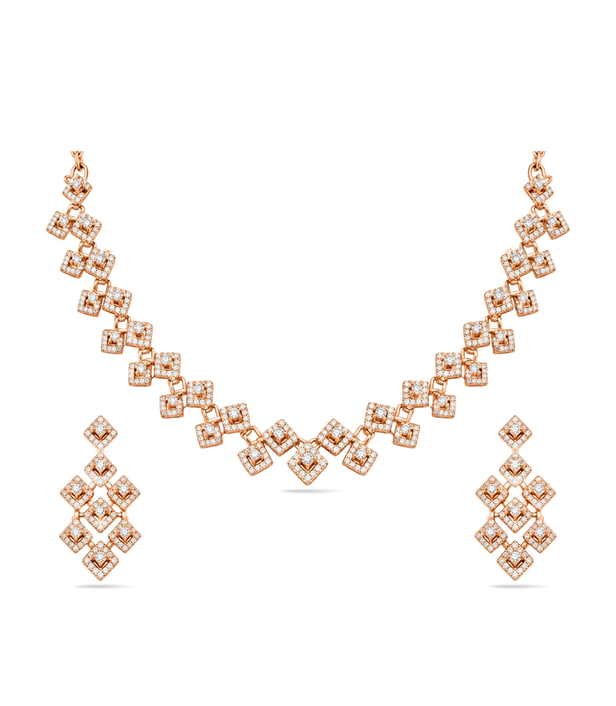 Rose Gold Plated Modern AD Necklace Set