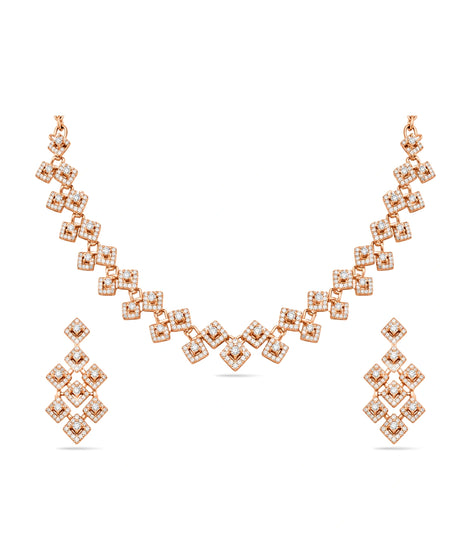 Rose Gold Plated Modern AD Necklace Set