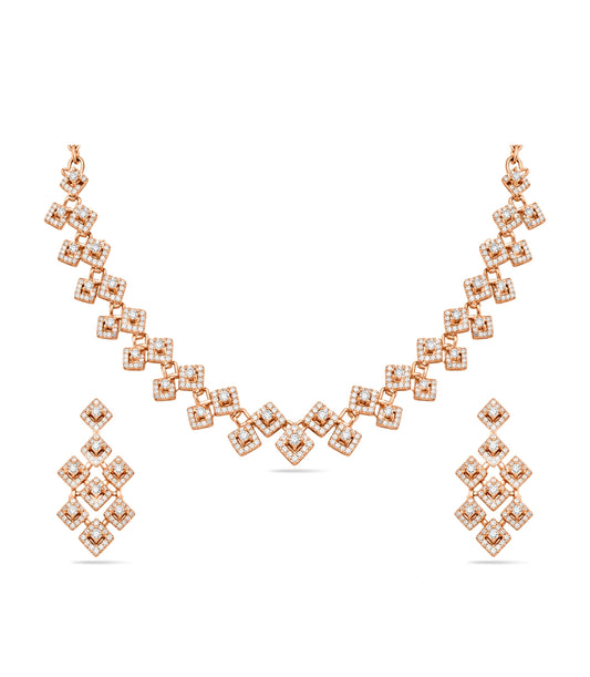 Rose Gold Plated Modern AD Necklace Set