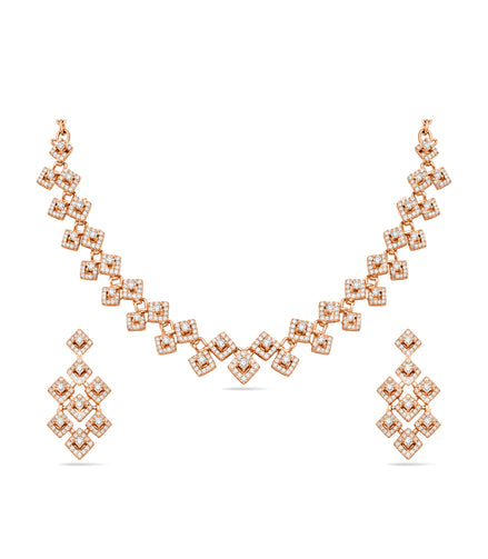 Rose Gold Plated Modern AD Necklace Set