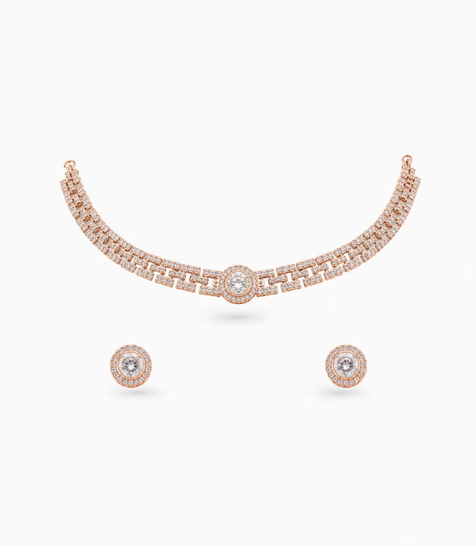 Rose Gold Plated Glamorous CZ Necklace Set
