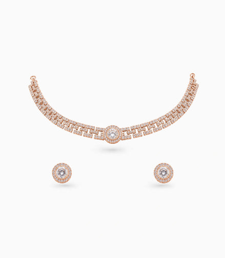 Rose Gold Plated Glamorous CZ Necklace Set