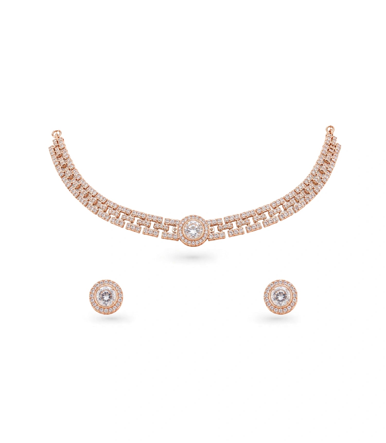Rose Gold Plated Glamorous CZ Necklace Set