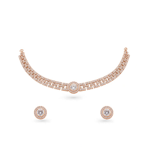 Rose Gold Plated Glamorous CZ Necklace Set