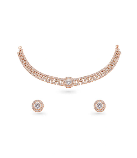 Rose Gold Plated Glamorous CZ Necklace Set