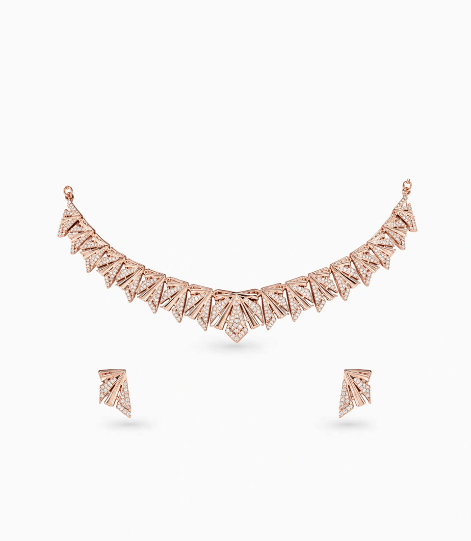 Rose Gold Plated Fancy CZ Necklace Set