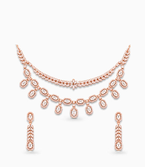 Rose Gold Plated Dual-Tier CZ Necklace Set
