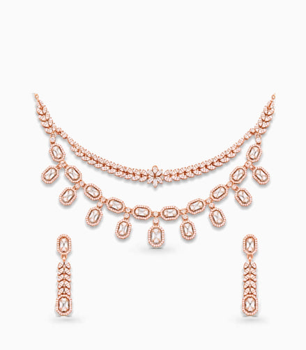 Rose Gold Plated Dual-Tier CZ Necklace Set
