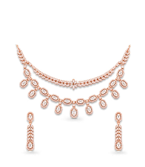 Rose Gold Plated Dual-Tier CZ Necklace Set