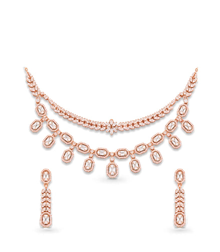 Rose Gold Plated Dual-Tier CZ Necklace Set