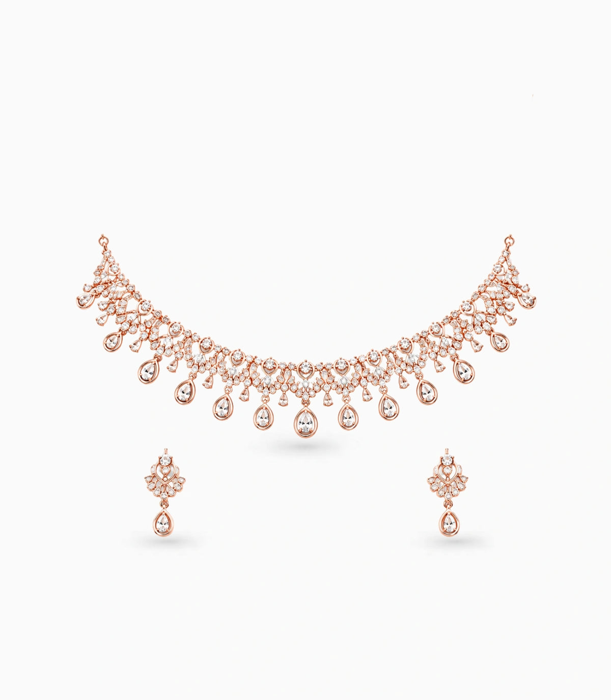 Rose Gold Plated Ethereal Dewdrop CZ Necklace Set