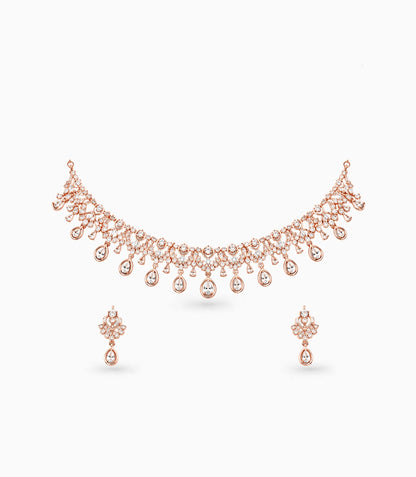 Rose Gold Plated Ethereal Dewdrop CZ Necklace Set