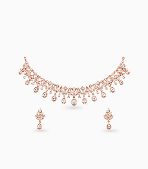 Rose Gold Plated Ethereal Dewdrop CZ Necklace Set