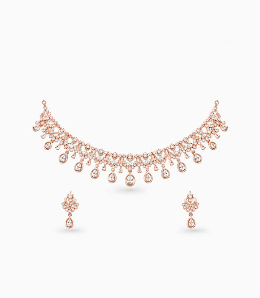Rose Gold Plated Ethereal Dewdrop CZ Necklace Set