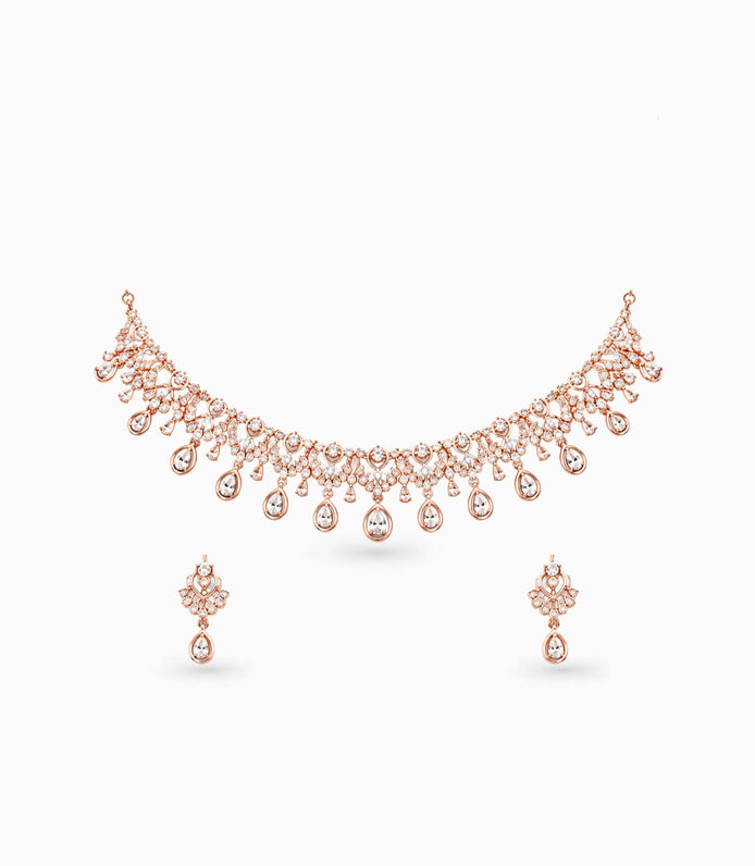 Rose Gold Plated Ethereal Dewdrop CZ Necklace Set
