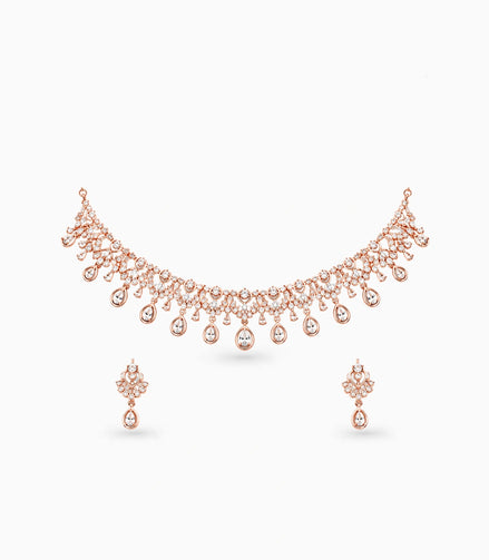 Rose Gold Plated Ethereal Dewdrop CZ Necklace Set
