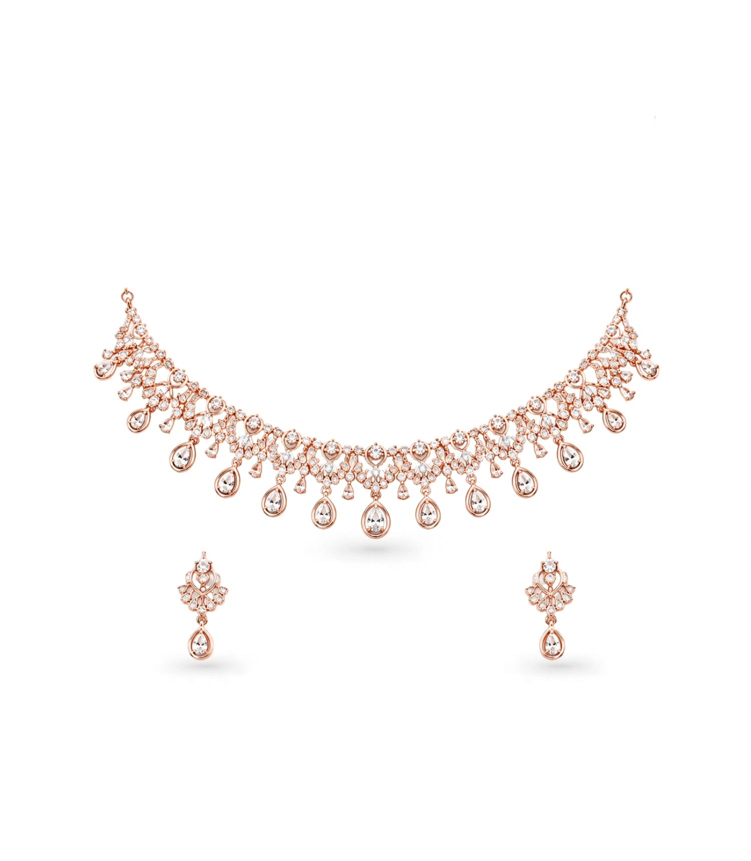 Rose Gold Plated Ethereal Dewdrop CZ Necklace Set