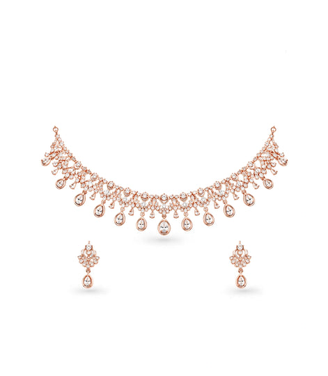 Rose Gold Plated Ethereal Dewdrop CZ Necklace Set