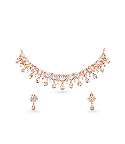 Rose Gold Plated Ethereal Dewdrop CZ Necklace Set