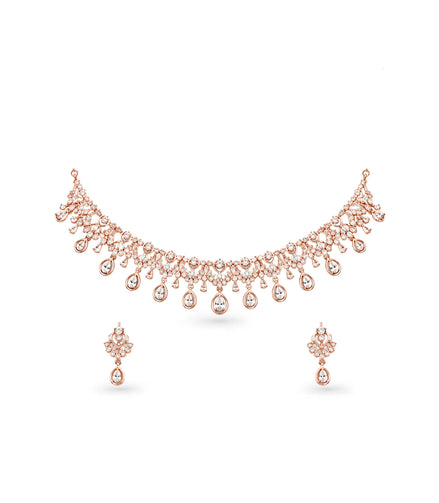 Rose Gold Plated Ethereal Dewdrop CZ Necklace Set
