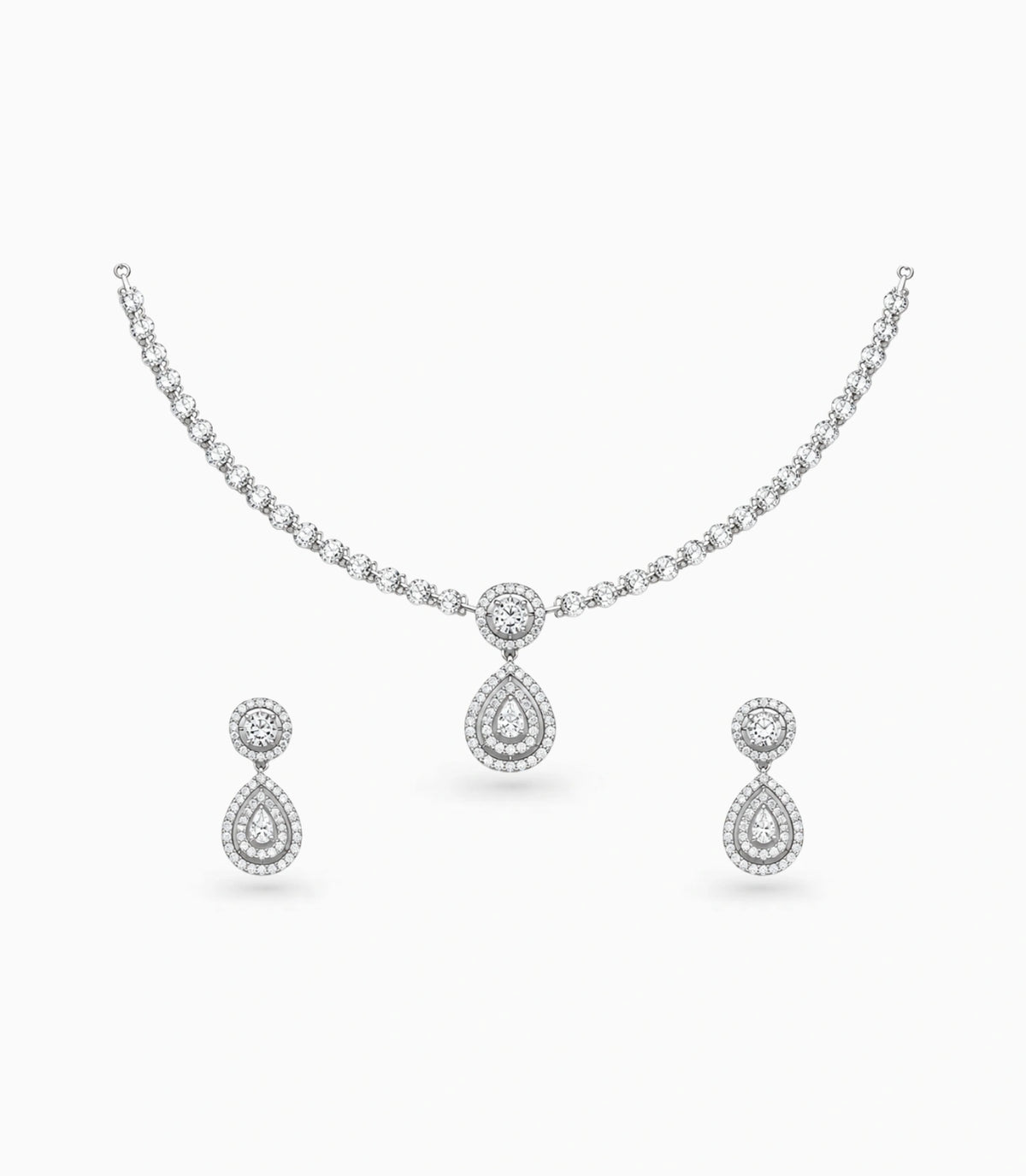 Rhodium Plated Starlight CZ Necklace Set