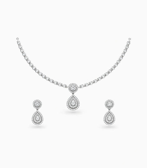 Rhodium Plated Starlight CZ Necklace Set