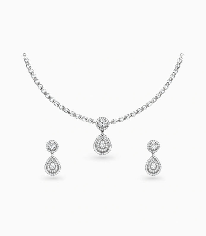 Rhodium Plated Starlight CZ Necklace Set