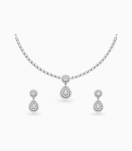 Rhodium Plated Starlight CZ Necklace Set