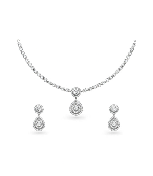 Rhodium Plated Starlight CZ Necklace Set