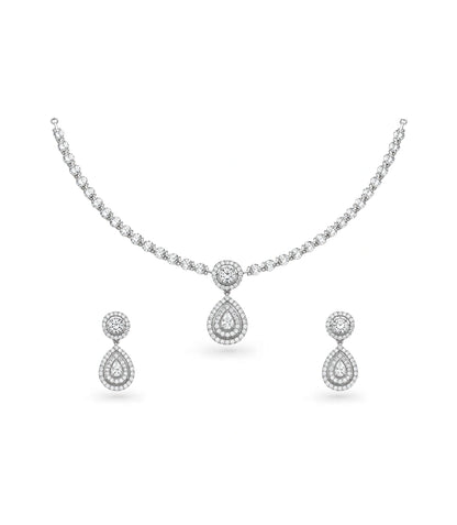 Rhodium Plated Starlight CZ Necklace Set