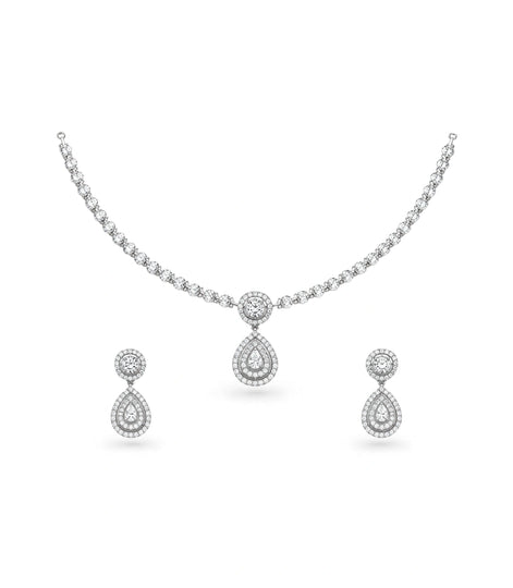 Rhodium Plated Starlight CZ Necklace Set