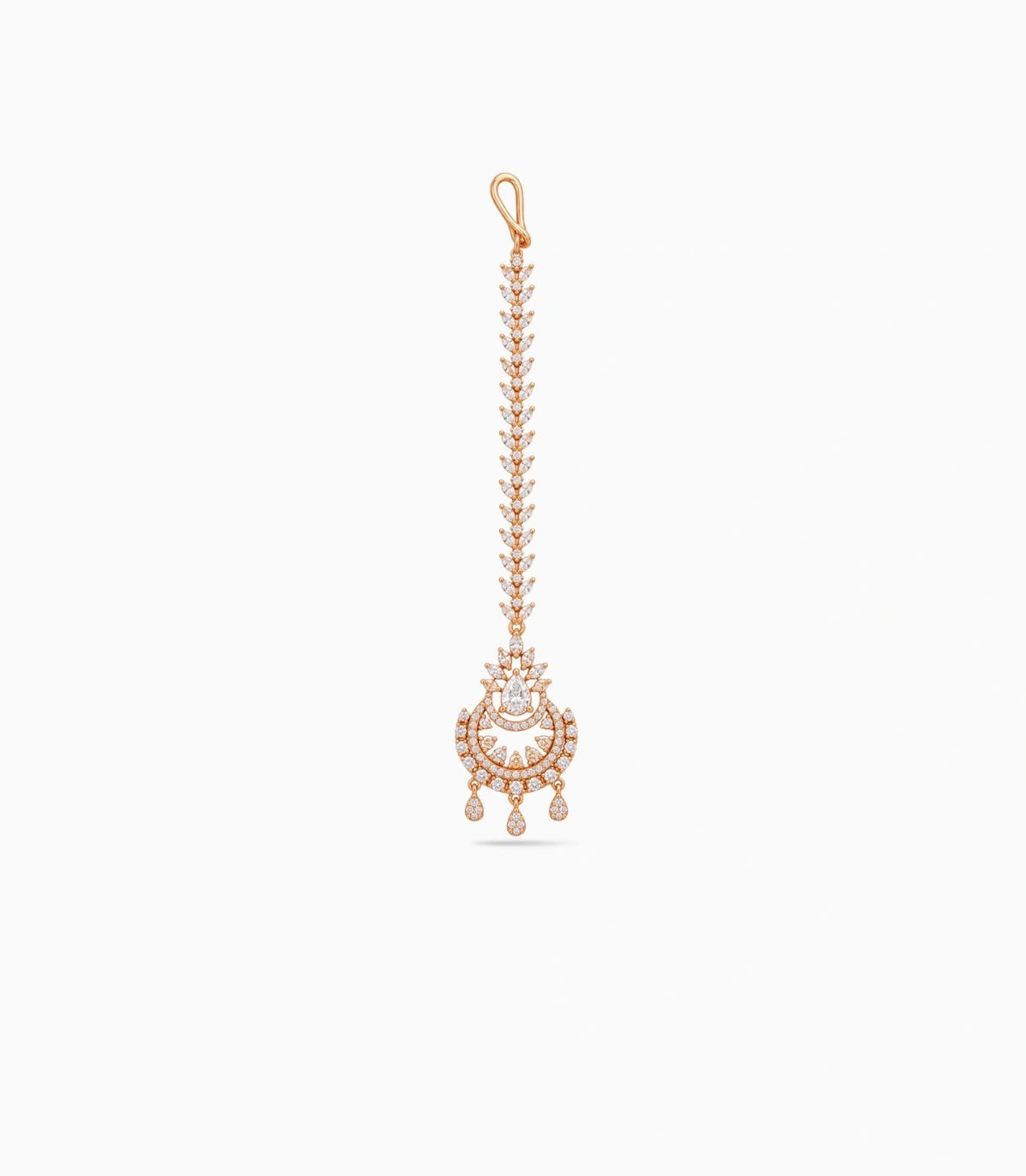 Rose Gold Plated Crescent Chandbali AD Maang Tika