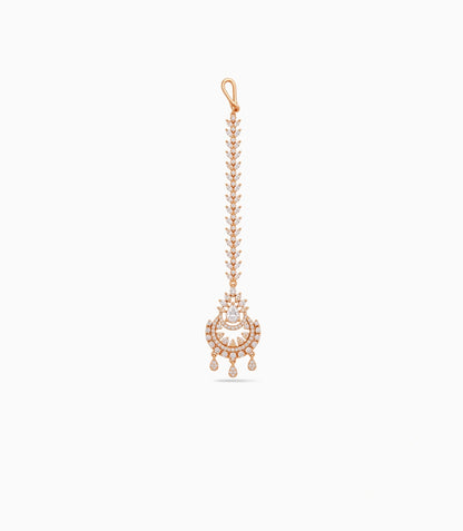 Rose Gold Plated Crescent Chandbali AD Maang Tika