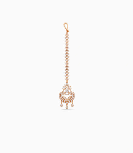 Rose Gold Plated Crescent Chandbali AD Maang Tika