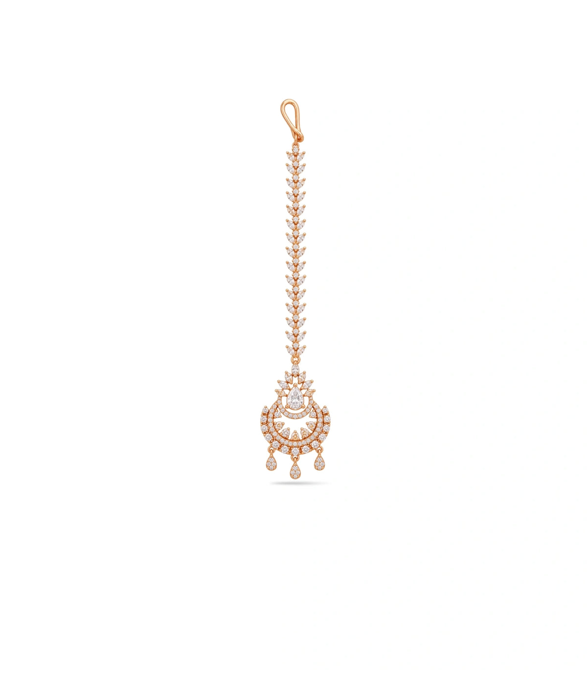 Rose Gold Plated Crescent Chandbali AD Maang Tika