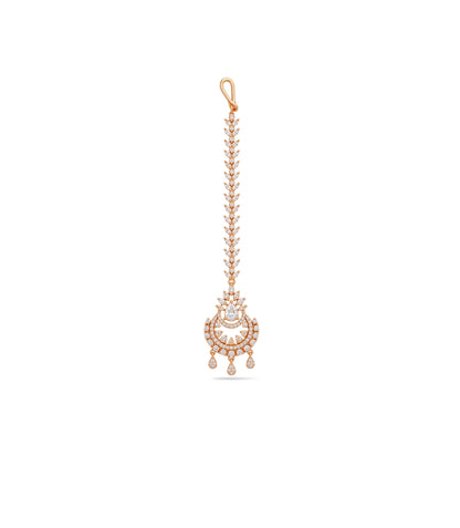 Rose Gold Plated Crescent Chandbali AD Maang Tika