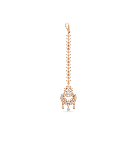 Rose Gold Plated Crescent Chandbali AD Maang Tika