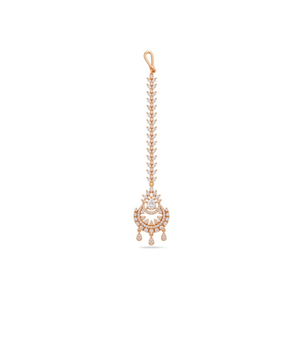 Rose Gold Plated Crescent Chandbali AD Maang Tika