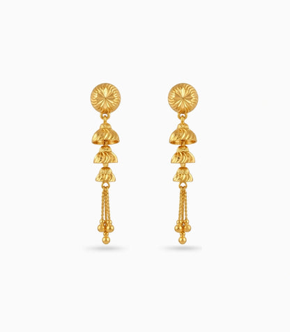 Gold Plated Evergreen Layered Dangler Earrings