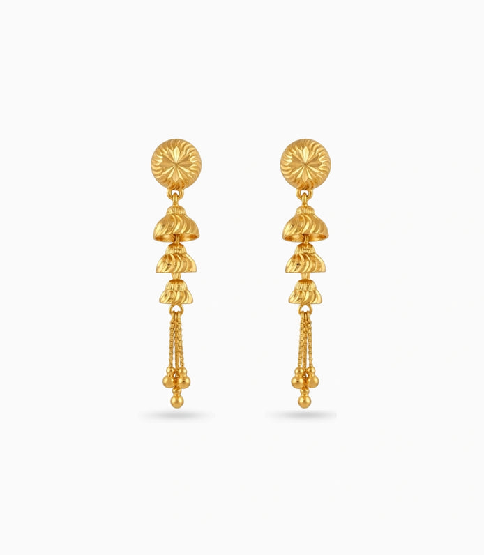 Gold Plated Evergreen Layered Dangler Earrings