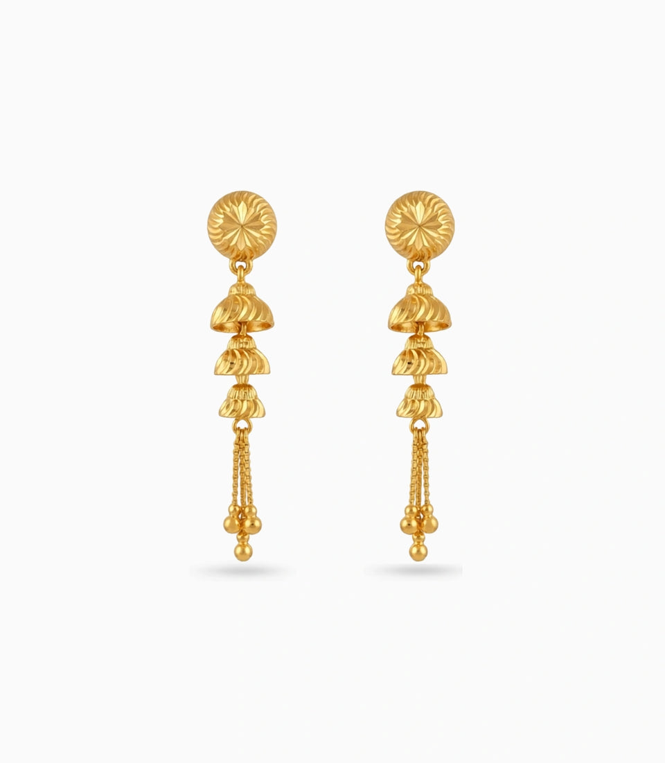 Gold Plated Evergreen Layered Dangler Earrings