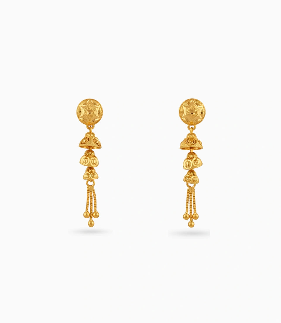 Gold Plated Layered Classic Dangler Earrings
